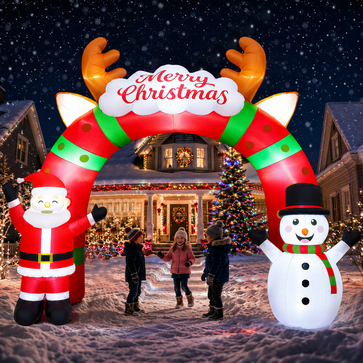Goosiay 12ft Long Christmas Inflatable Archway with Santa & Snowman, Xmas Blow Up with Lights for Outdoor Yard Decor,Garden, Lawn,Indoor Decor