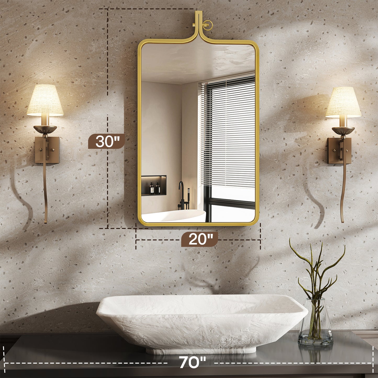 Goosiay 20" x 35" Gold Mirror, Wall Mirror with Luxury Metal Frame, Rust-Resistant & Moisture-Proof , Decorative Mirrors for Bathroom, Living Room, Bedroom, Entryway, Mantle
