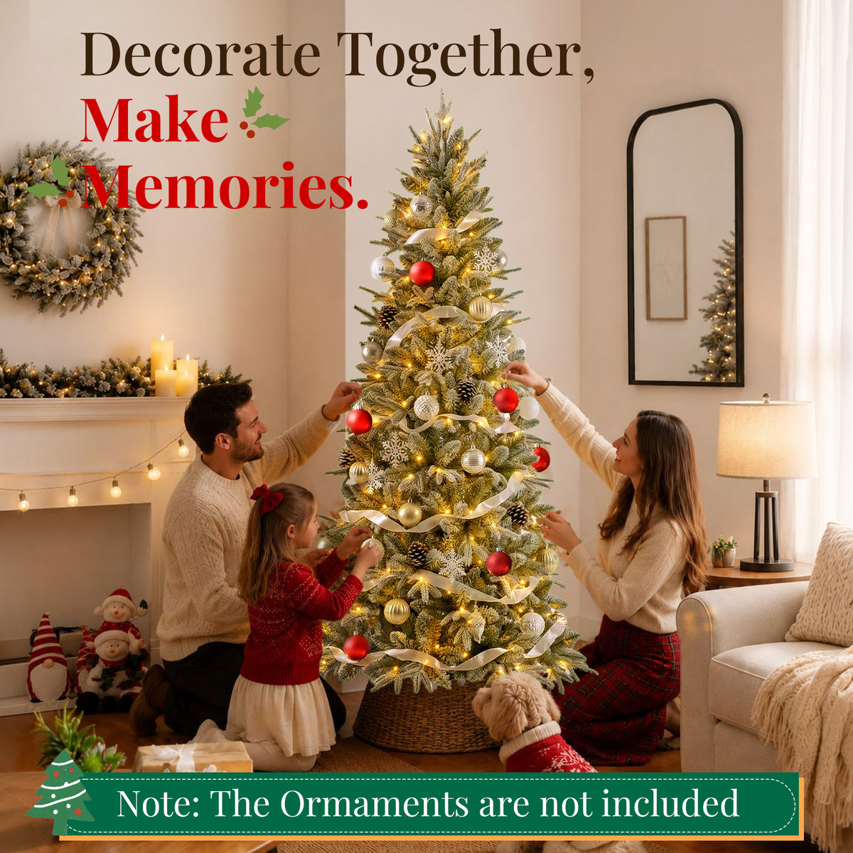 Goosiay 6 ft Pre-Lit Frosted Slim Aspen Fir Artificial Christmas Tree, PE & PVC Branches, 200 Warm White & Multicolor Lights, 10 Light Modes, 853 Branch Tips