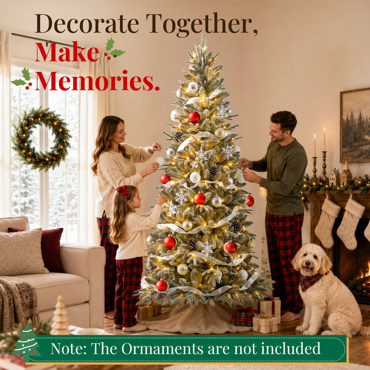Goosiay 7 ft Pre-Lit Frosted Slim Aspen Fir Christmas Tree, PE & PVC Branches, 260 Warm White & Multicolor Lights, 10 Light Modes, 1179 Branch Tips