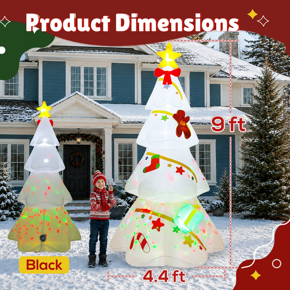 Goosiay 9 ft White Christmas Inflatable Tree with LED & Multicolor Lights, Outdoor Christmas Yard Decoration for Lawn, Garden and Porch