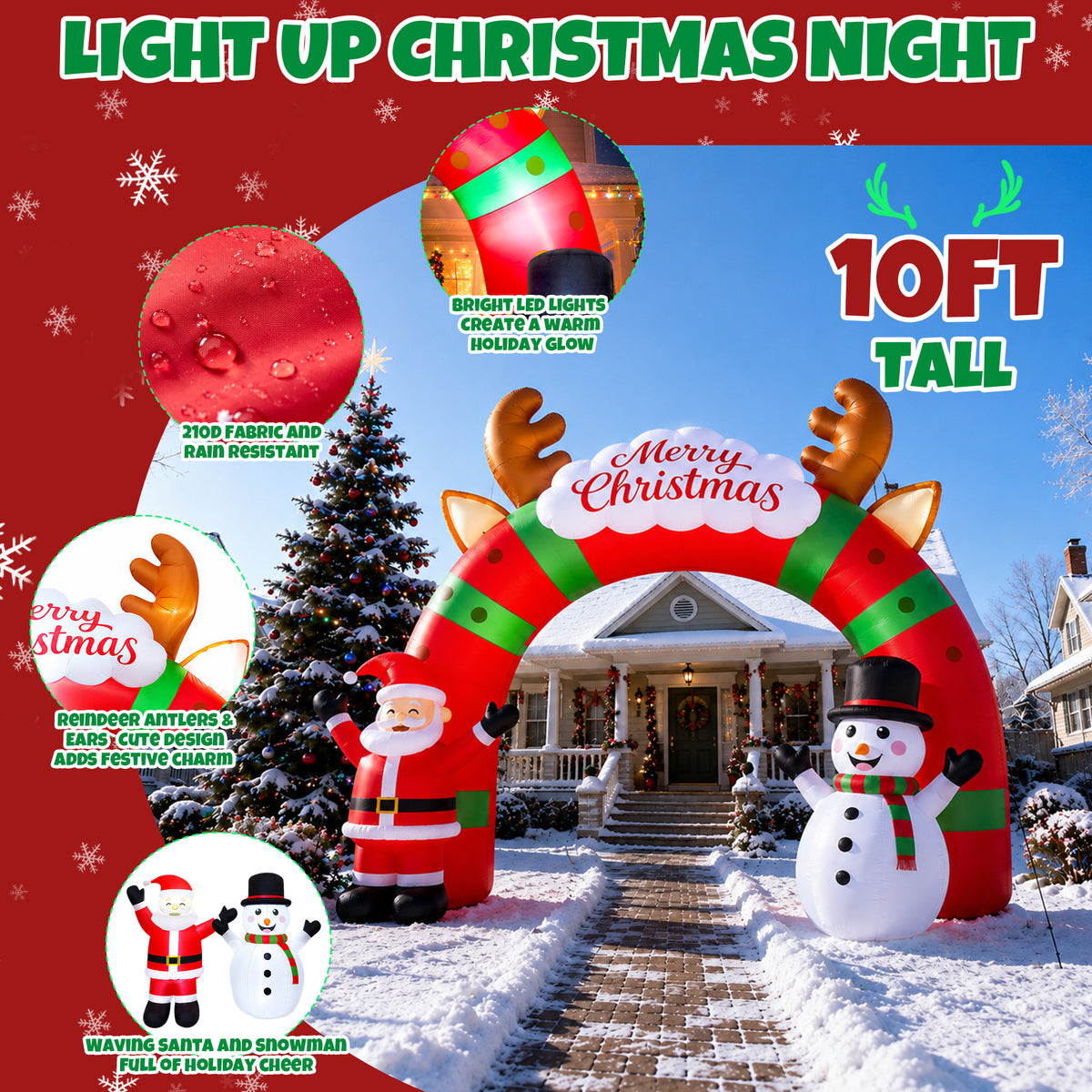 Goosiay 12ft Long Christmas Inflatable Archway with Santa & Snowman, Xmas Blow Up with Lights for Outdoor Yard Decor,Garden, Lawn,Indoor Decor