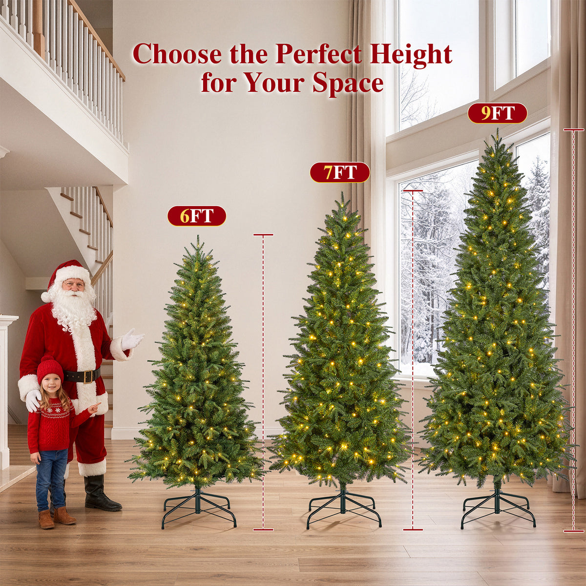 Goosiay 6FT Artificial Xmas Tree, Hinged Christmas Tree with 1300 PE PVC Branch Tips & Folding Metal Stand, Festive Decoration Tree for Home, Office & Carnival, Green