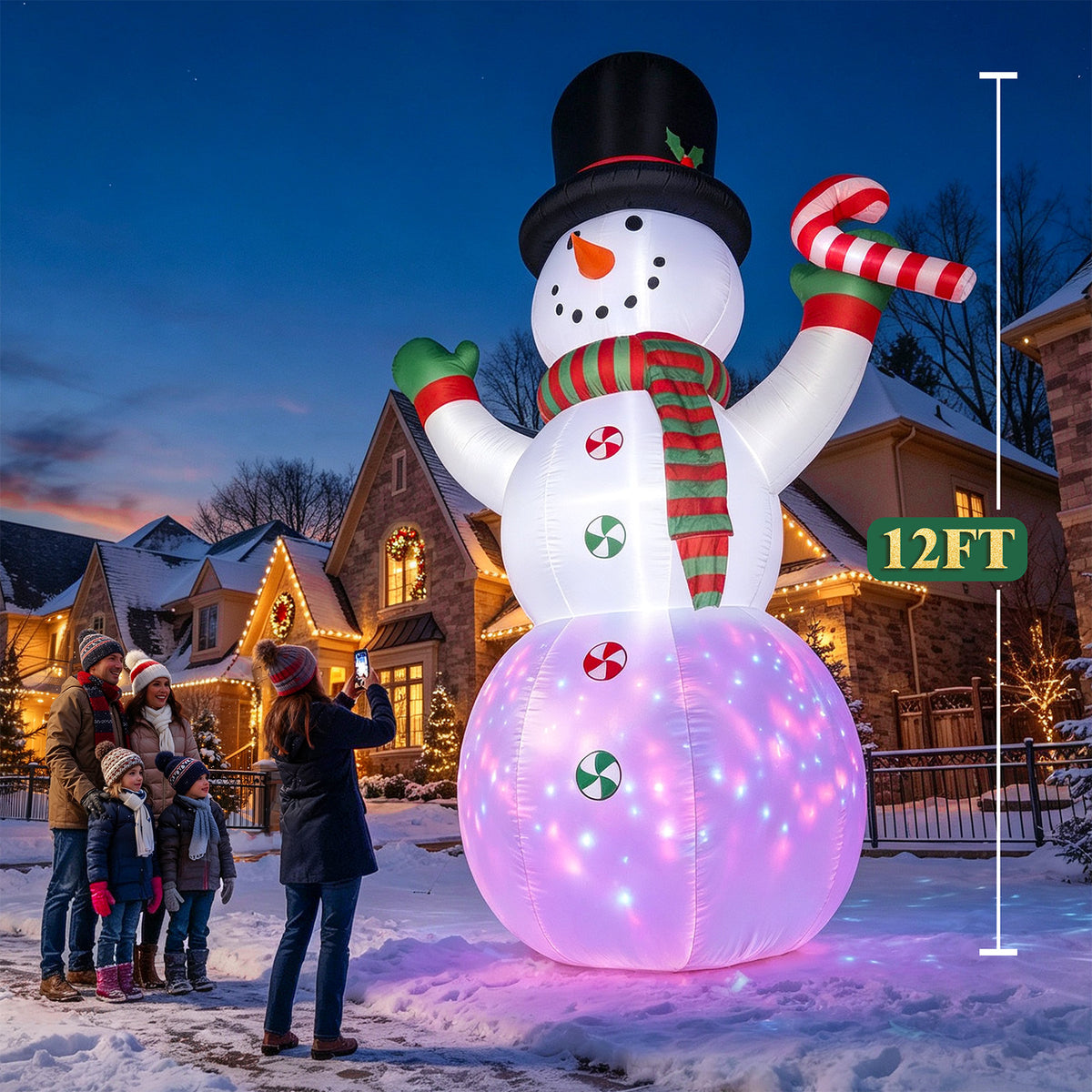 12FT Christmas Inflatable Outdoor Yard Decoration Snowman, Built-in Colorful LED Light for Lawn Yard Garden Decoration Giant Blow up Indoor Outdoor Xmas Party Decor