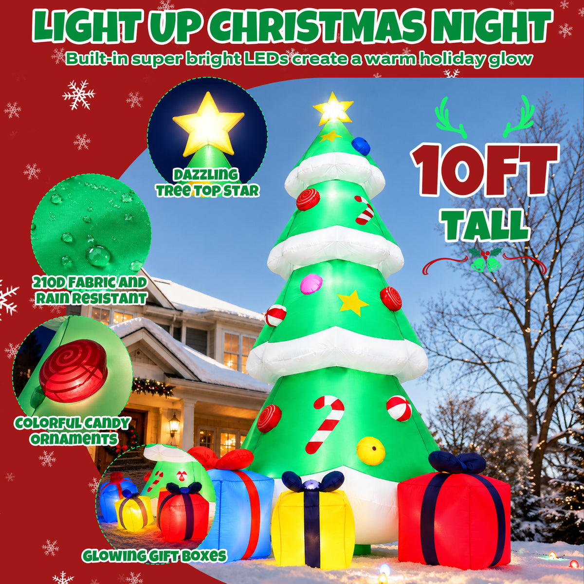 Goosiay 10FT Christmas Inflatables Tree with Built-In LED Lights and Gift Boxes, Giant Xmas Blow Up Tree Yard Decoration for Outdoor Yard Garden Lawn Decor,Green