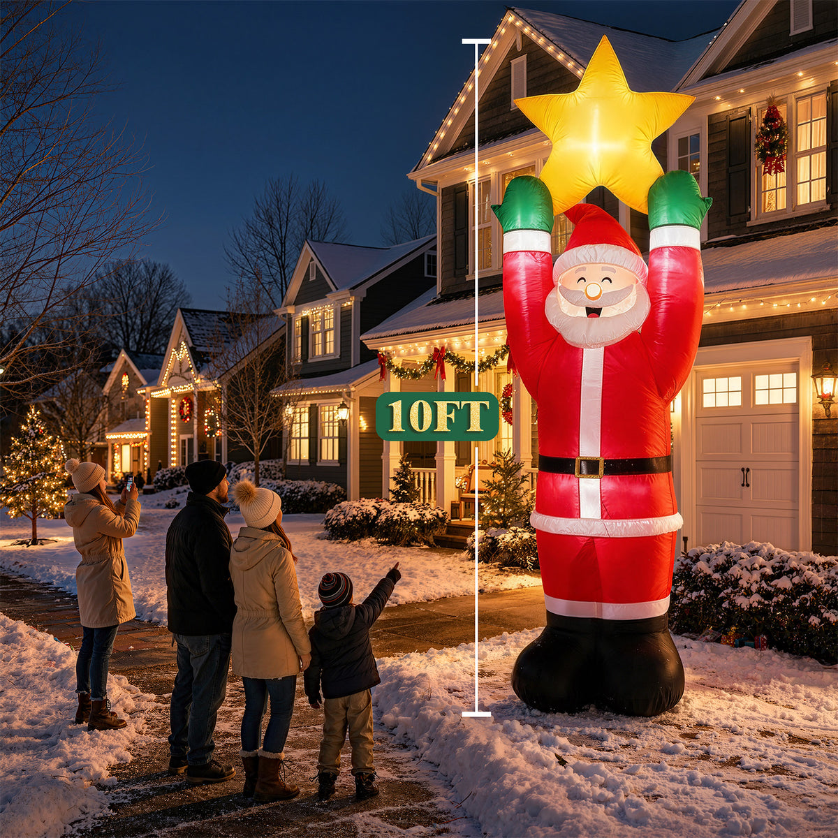 10FT Christmas Inflatable Decoration Santa Claus, Built-in LED light up for Lawn Yard Garden Indoor Outdoor Decoration Xmas Party Decor