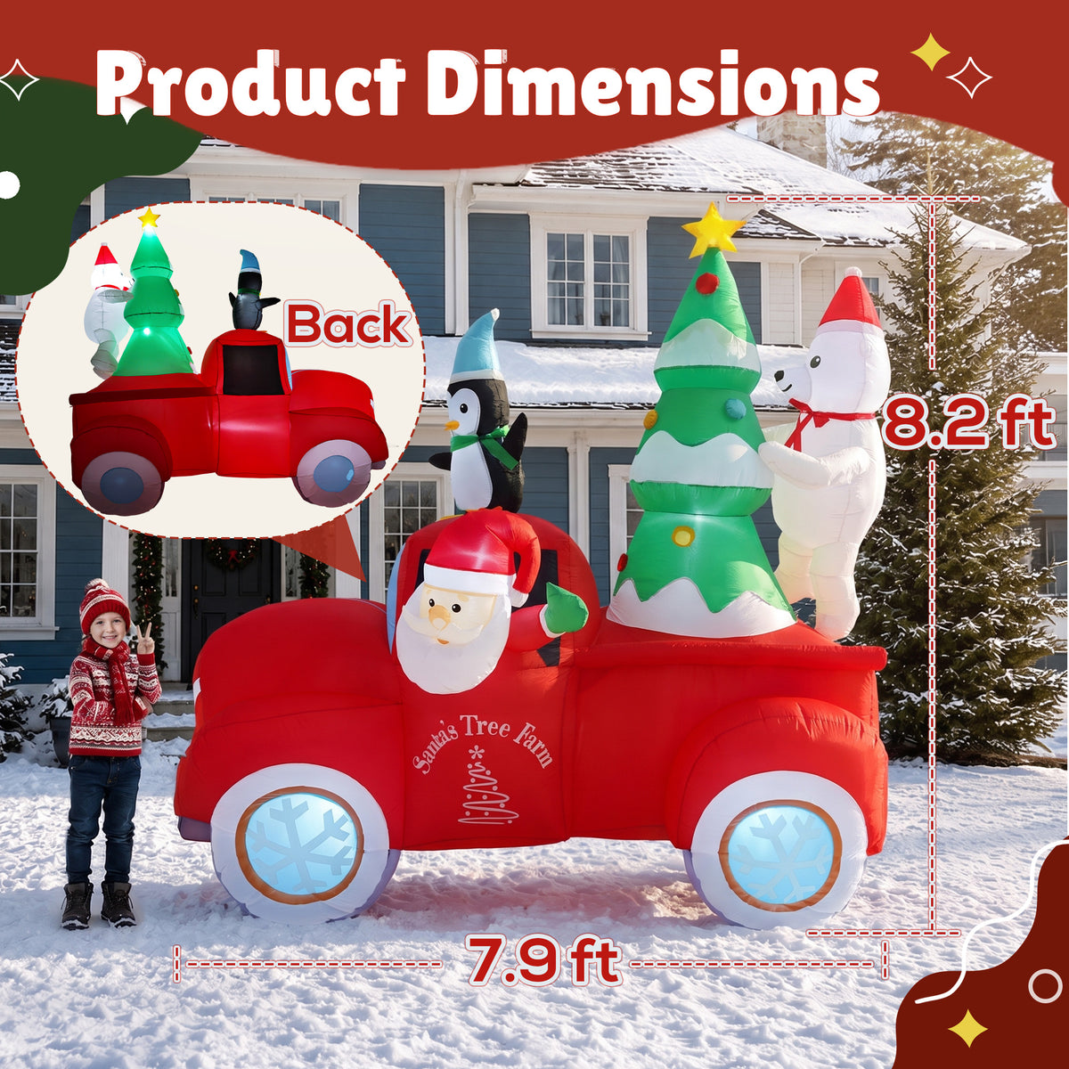 Goosiay 8 ft Outdoor Christmas Inflatable with Santa, Penguin, Polar Bear and Red Car, Built-in LED Lights for Yard, Lawn and Garden