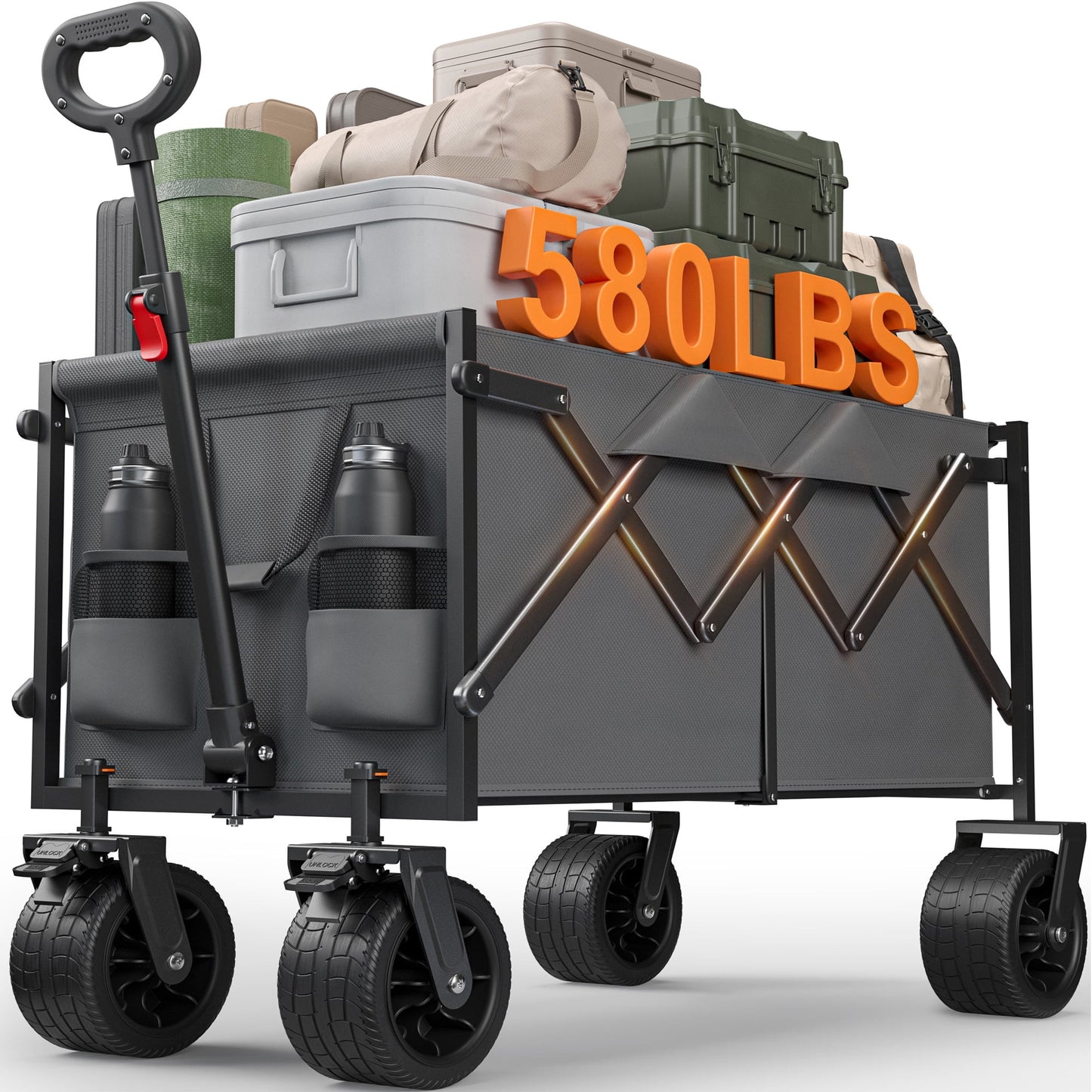 580lbs Portable Foldable Wagon Cart, Collapsible Utility Heavy Duty Wagons Carts for Grocery Sports Garden Shopping Camping,Gray