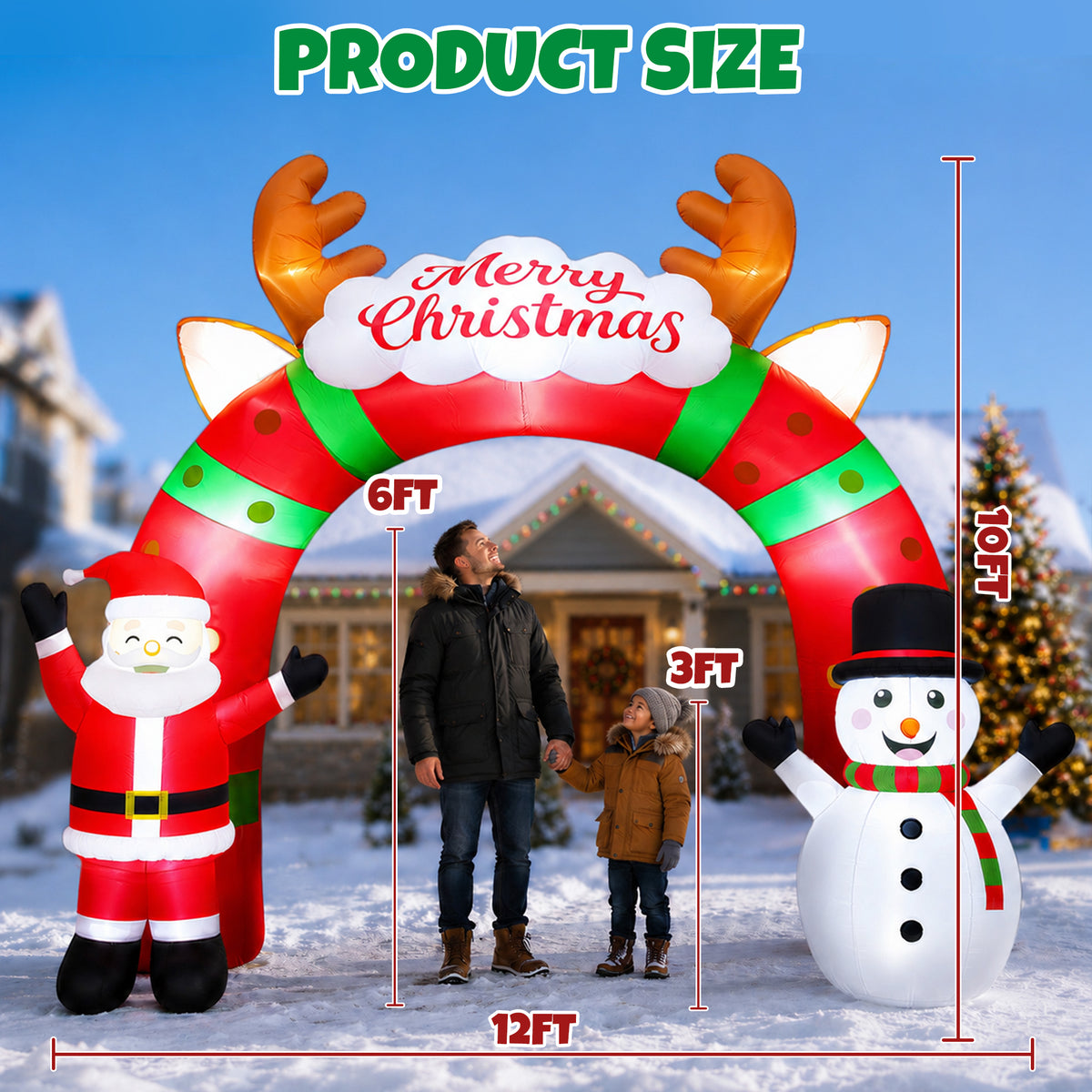 Goosiay 12ft Long Christmas Inflatable Archway with Santa & Snowman, Xmas Blow Up with Lights for Outdoor Yard Decor,Garden, Lawn,Indoor Decor
