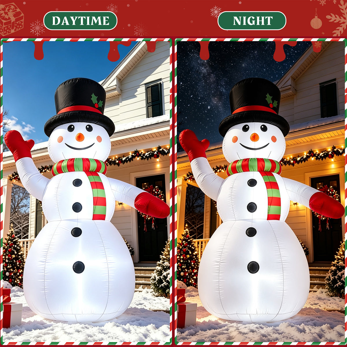 8 ft Christmas Snowman Inflatable with LED Lights, Blow up Outdoor Yard Lawn Decoration for Holiday Decor