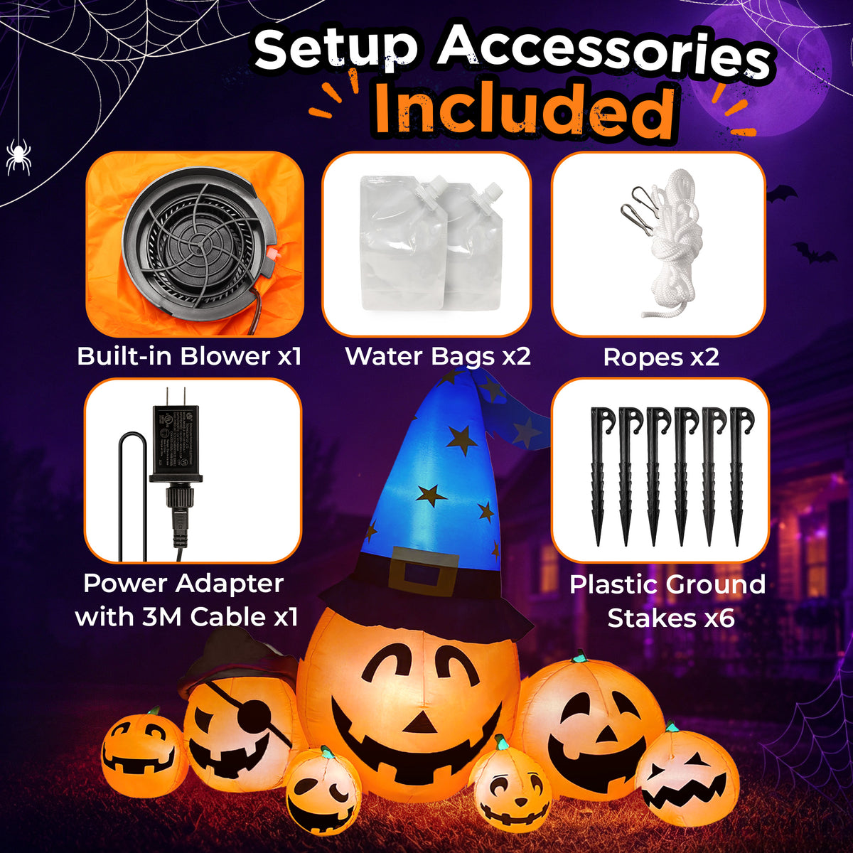 Goosiay 8.7ft Long Halloween Inflatable Pumpkin Decoration with Built-in LED Lights, Large Outdoor Blow-Up Yard Decor for Lawn, Garden, Porch, Haunted House and Halloween Party