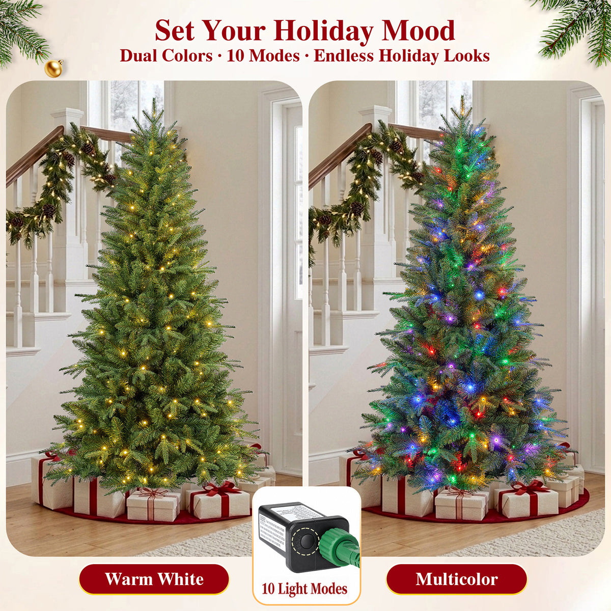 Goosiay 6FT Artificial Xmas Tree, Hinged Christmas Tree with 1300 PE PVC Branch Tips & Folding Metal Stand, Festive Decoration Tree for Home, Office & Carnival, Green