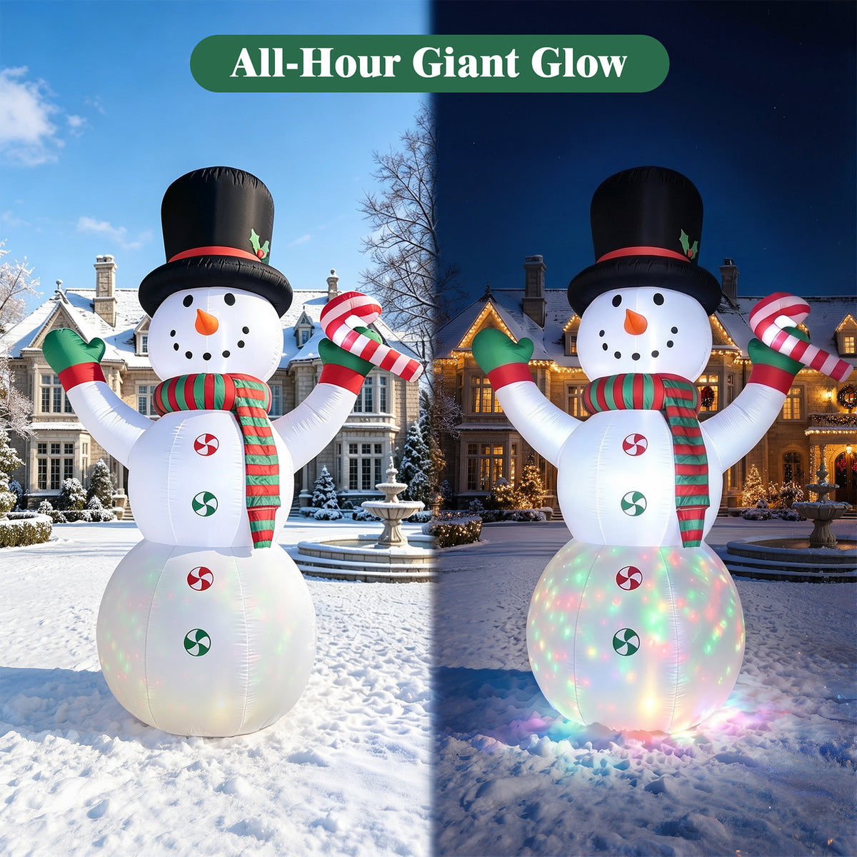 12FT Christmas Inflatable Outdoor Yard Decoration Snowman, Built-in Colorful LED Light for Lawn Yard Garden Decoration Giant Blow up Indoor Outdoor Xmas Party Decor
