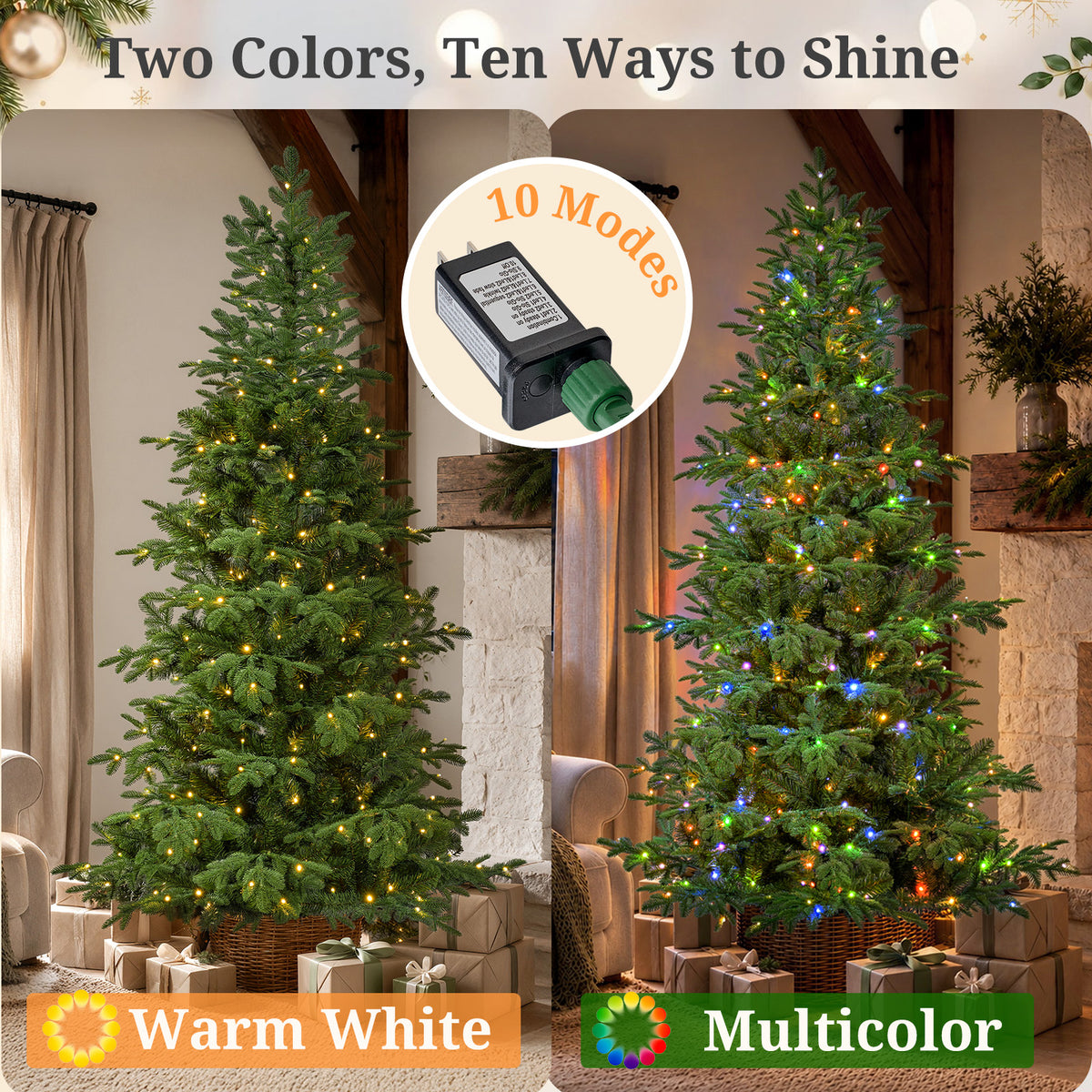 7ft Pre-Lit Christmas Tree with 2264 Branch Tips, 350 Multicolor LED Lights, Slim Artificial Christmas Tree for Living Room