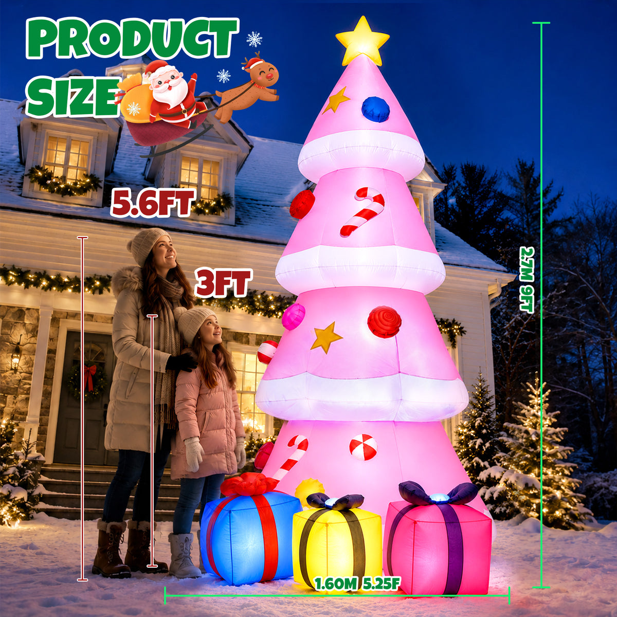 Goosiay 9ft Tall Pink Christmas Inflatables Tree with LED Lights and Gift Boxes, Outdoor Yard Decor