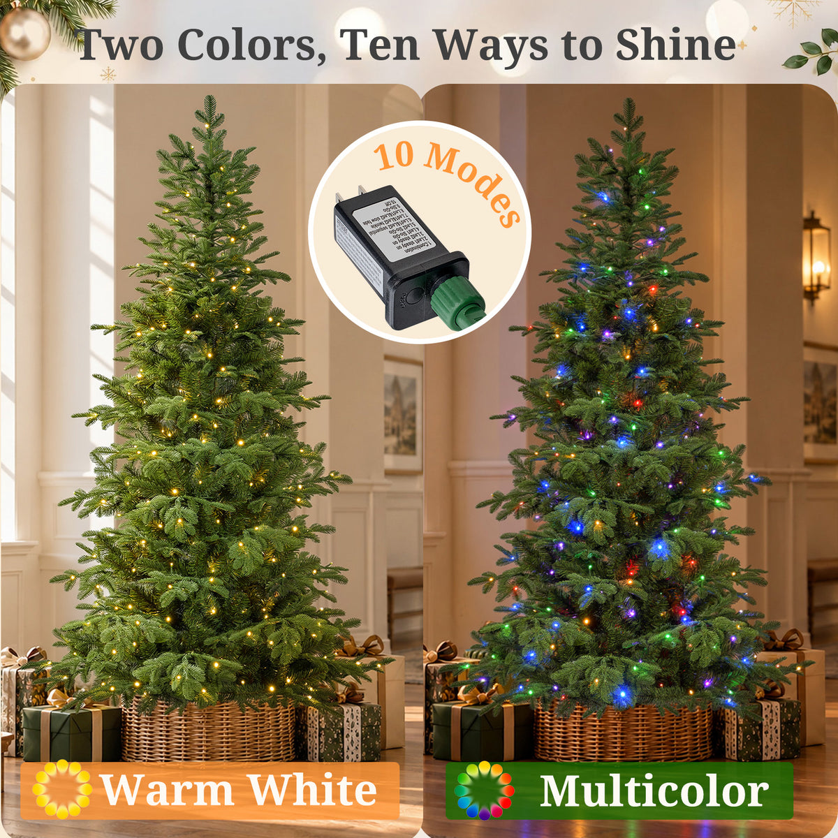 6FT Pre-Lit Artificial Christmas Tree with 250 LED Lights and 1495 PE%PVC Tips, 10-Function Multicolor Lights