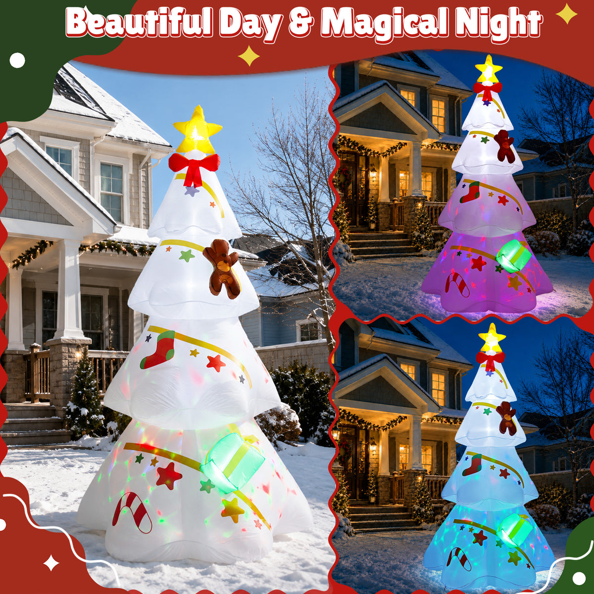 Goosiay 9 ft White Christmas Inflatable Tree with LED & Multicolor Lights, Outdoor Christmas Yard Decoration for Lawn, Garden and Porch