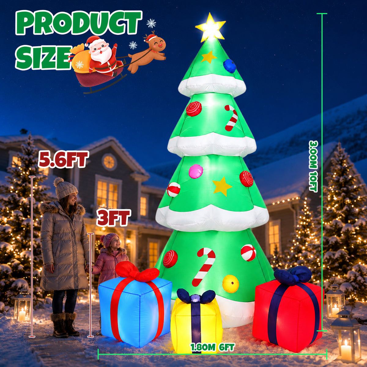Goosiay 10FT Christmas Inflatables Tree with Built-In LED Lights and Gift Boxes, Giant Xmas Blow Up Tree Yard Decoration for Outdoor Yard Garden Lawn Decor,Green