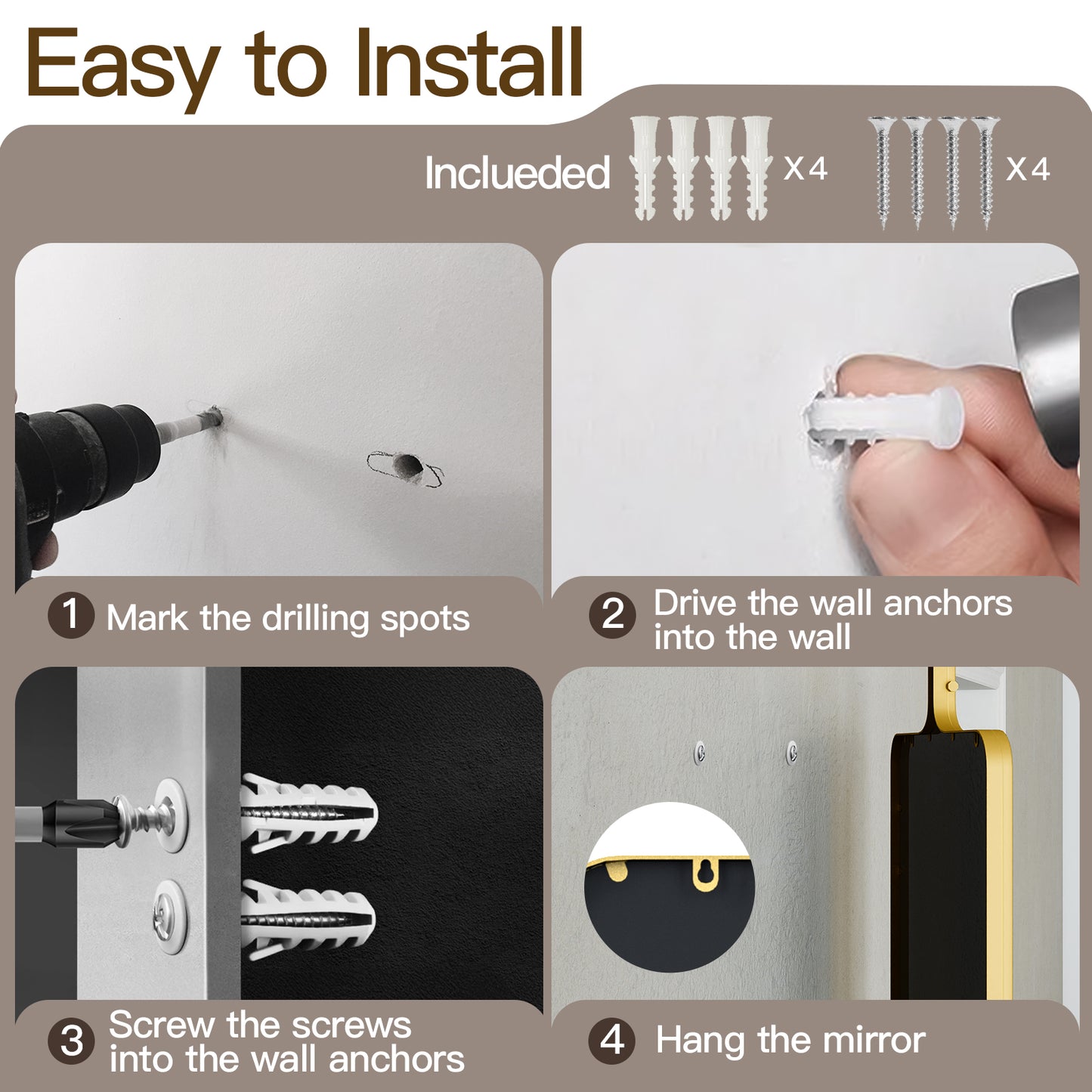 Goosiay 20" x 35" Gold Mirror, Wall Mirror with Luxury Metal Frame, Rust-Resistant & Moisture-Proof , Decorative Mirrors for Bathroom, Living Room, Bedroom, Entryway, Mantle