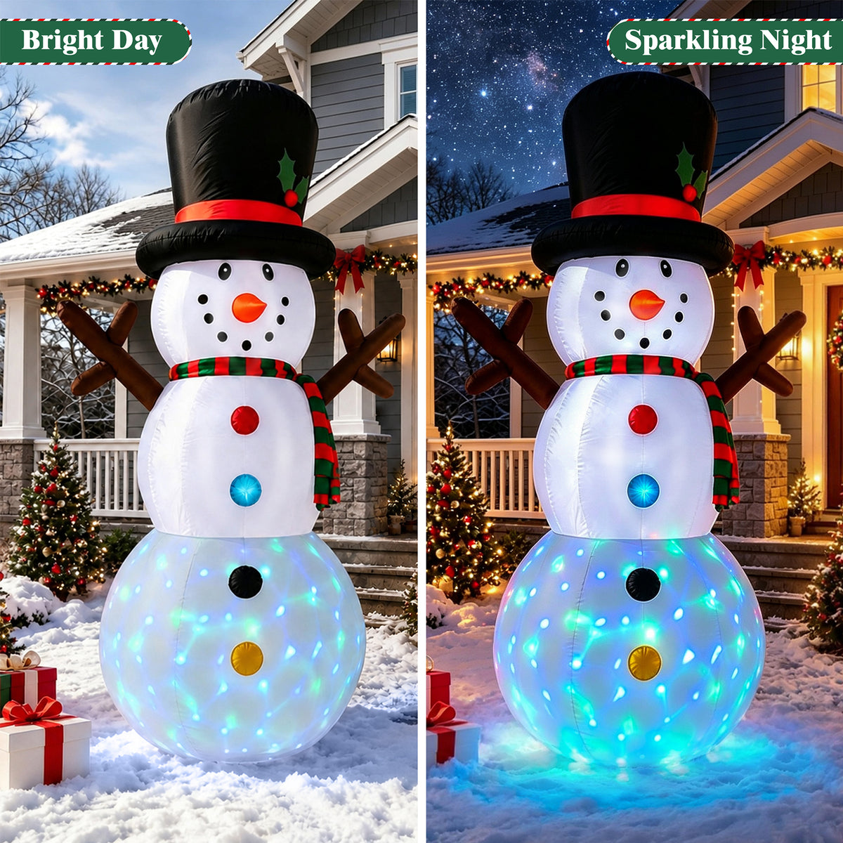 8FT Christmas Inflatable Snowman, Built-in Rotating Color LED light up for Lawn Yard Garden Decoration Indoor Outdoor Xmas Party Decor