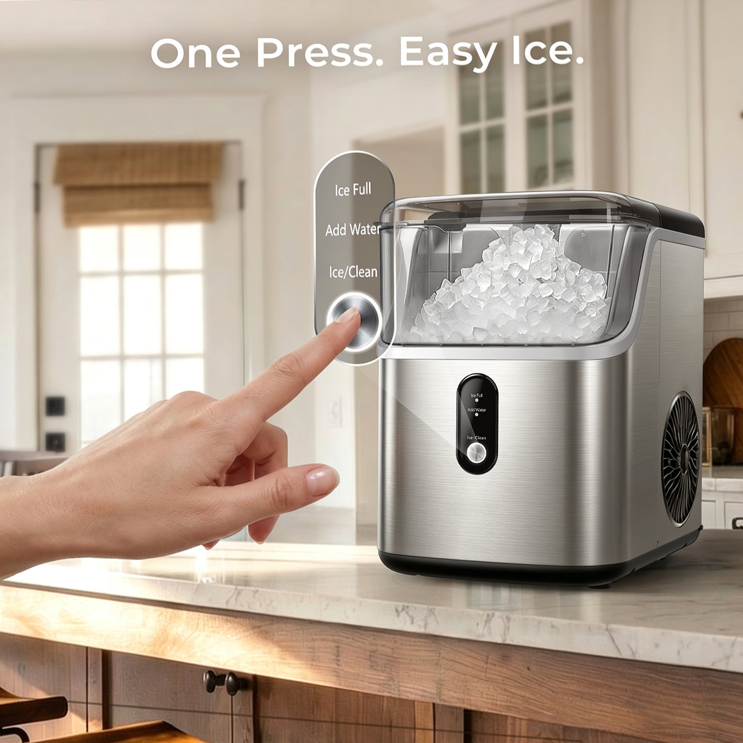 Goosiay 33lb Nugget Ice Maker Portable Countertop, Pebble Crushed Soft Chewable Ice Maker Machine, Stainless Steel