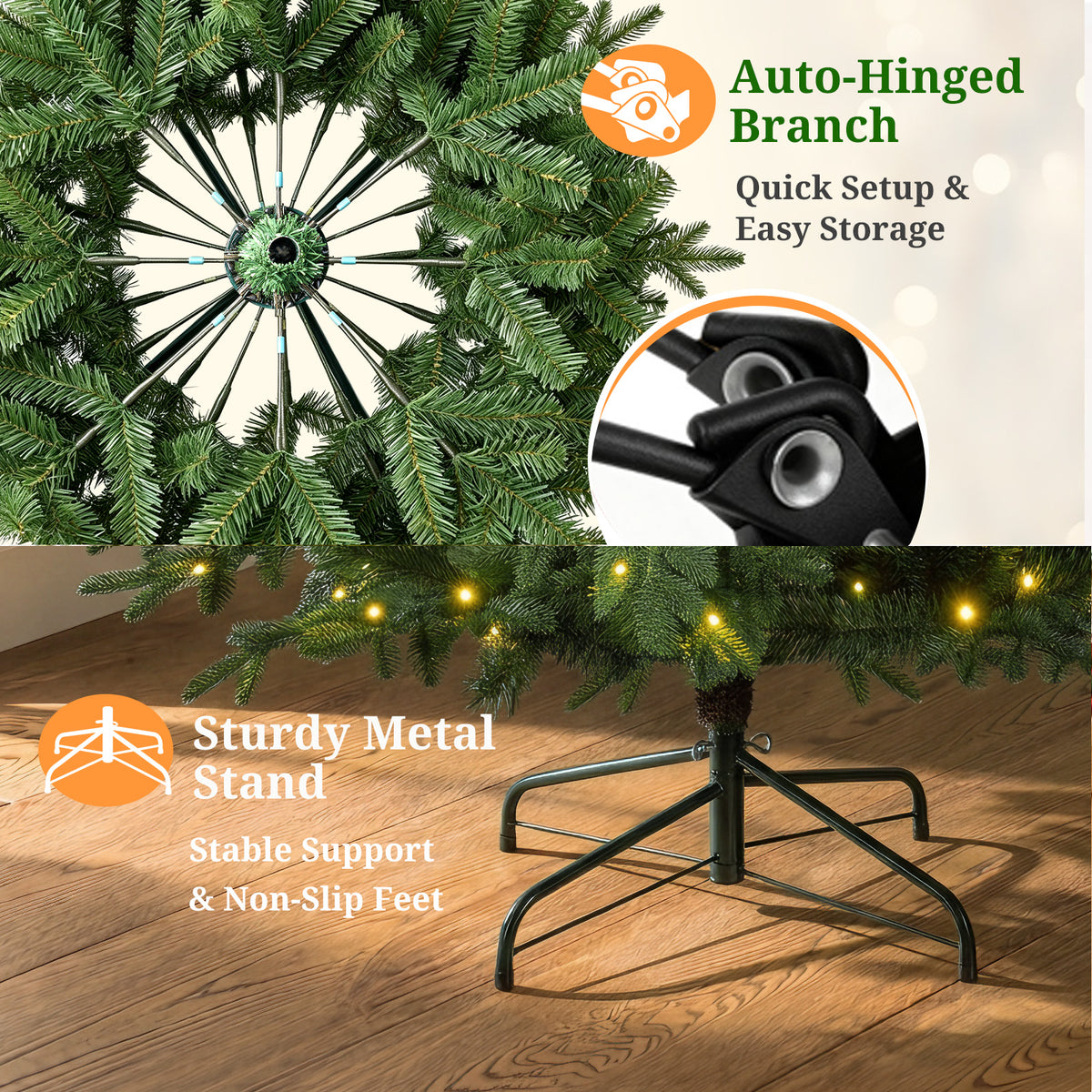 6FT Pre-Lit Artificial Christmas Tree with 250 LED Lights and 1495 PE%PVC Tips, 10-Function Multicolor Lights