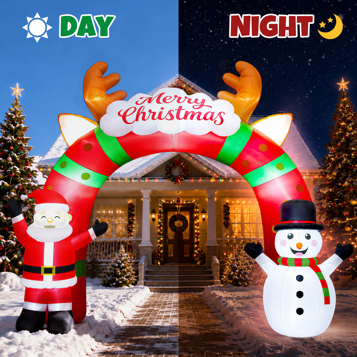 Goosiay 12ft Long Christmas Inflatable Archway with Santa & Snowman, Xmas Blow Up with Lights for Outdoor Yard Decor,Garden, Lawn,Indoor Decor