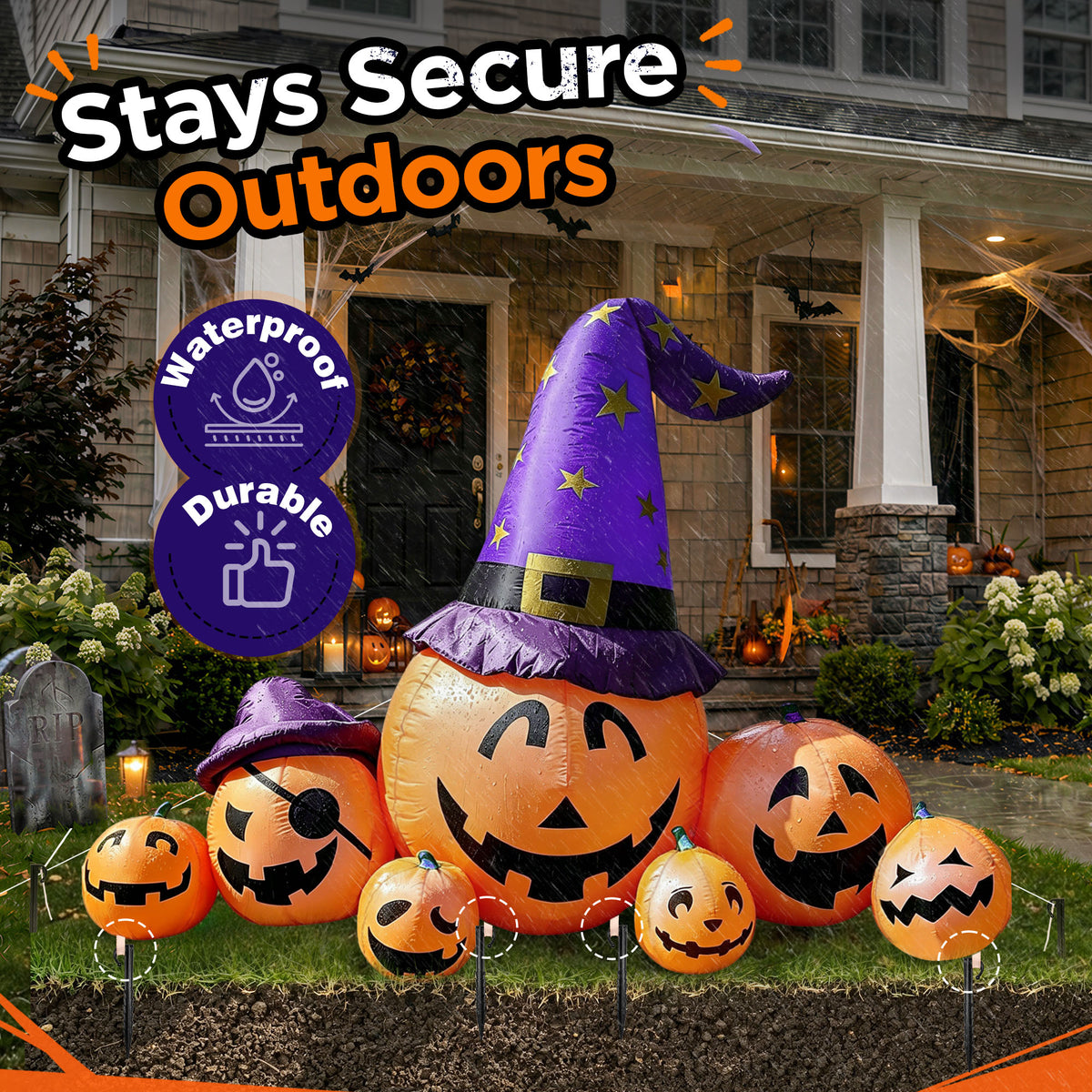Goosiay 8.7ft Long Halloween Inflatable Pumpkin Decoration with Built-in LED Lights, Large Outdoor Blow-Up Yard Decor for Lawn, Garden, Porch, Haunted House and Halloween Party
