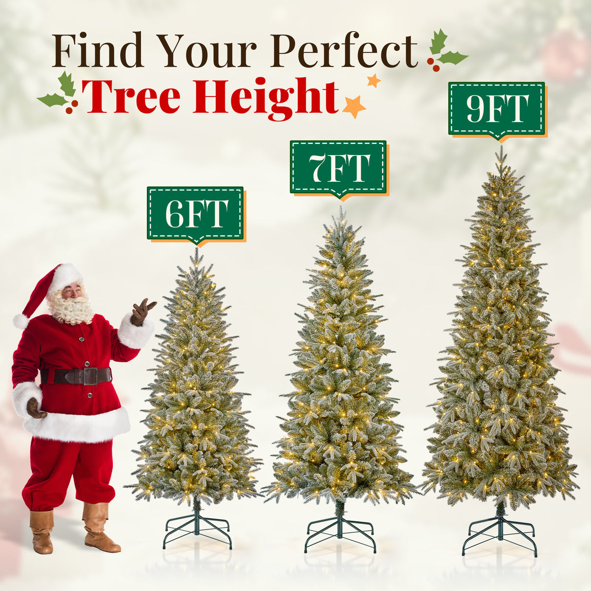 Goosiay 7 ft Pre-Lit Frosted Slim Aspen Fir Christmas Tree, PE & PVC Branches, 260 Warm White & Multicolor Lights, 10 Light Modes, 1179 Branch Tips