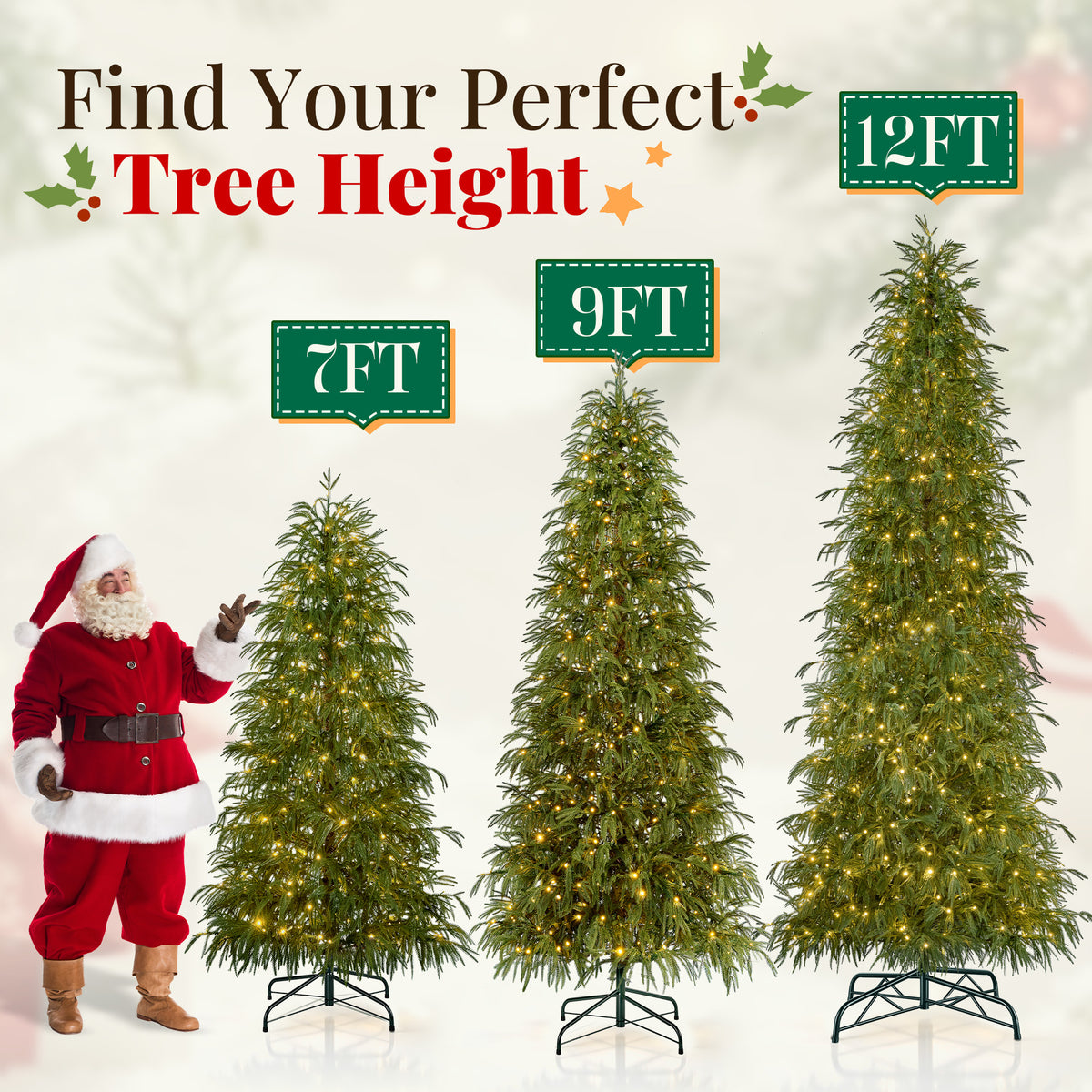 Goosiay 9 ft Pre-Lit Norfolk Pine Christmas Tree, PE Slim Artificial Tree with 480 Warm White & Multicolor 10-Function Lights, 8488 Branch Tips, Green