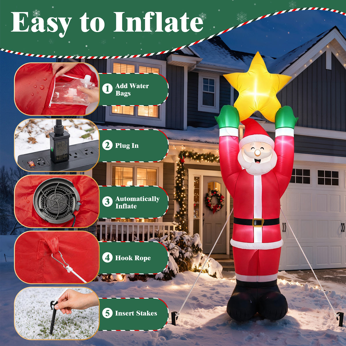 10FT Christmas Inflatable Decoration Santa Claus, Built-in LED light up for Lawn Yard Garden Indoor Outdoor Decoration Xmas Party Decor