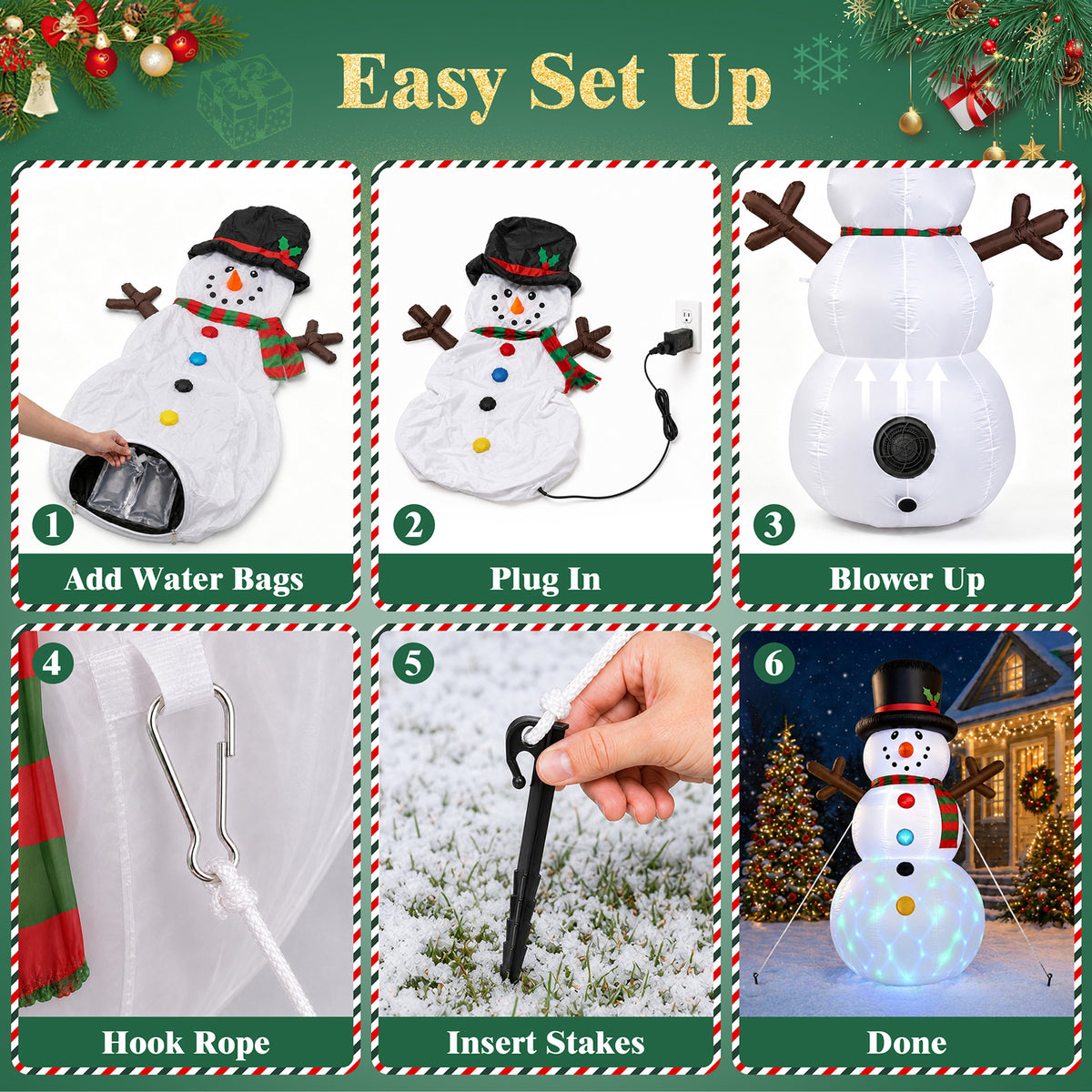 8FT Christmas Inflatable Snowman, Built-in Rotating Color LED light up for Lawn Yard Garden Decoration Indoor Outdoor Xmas Party Decor