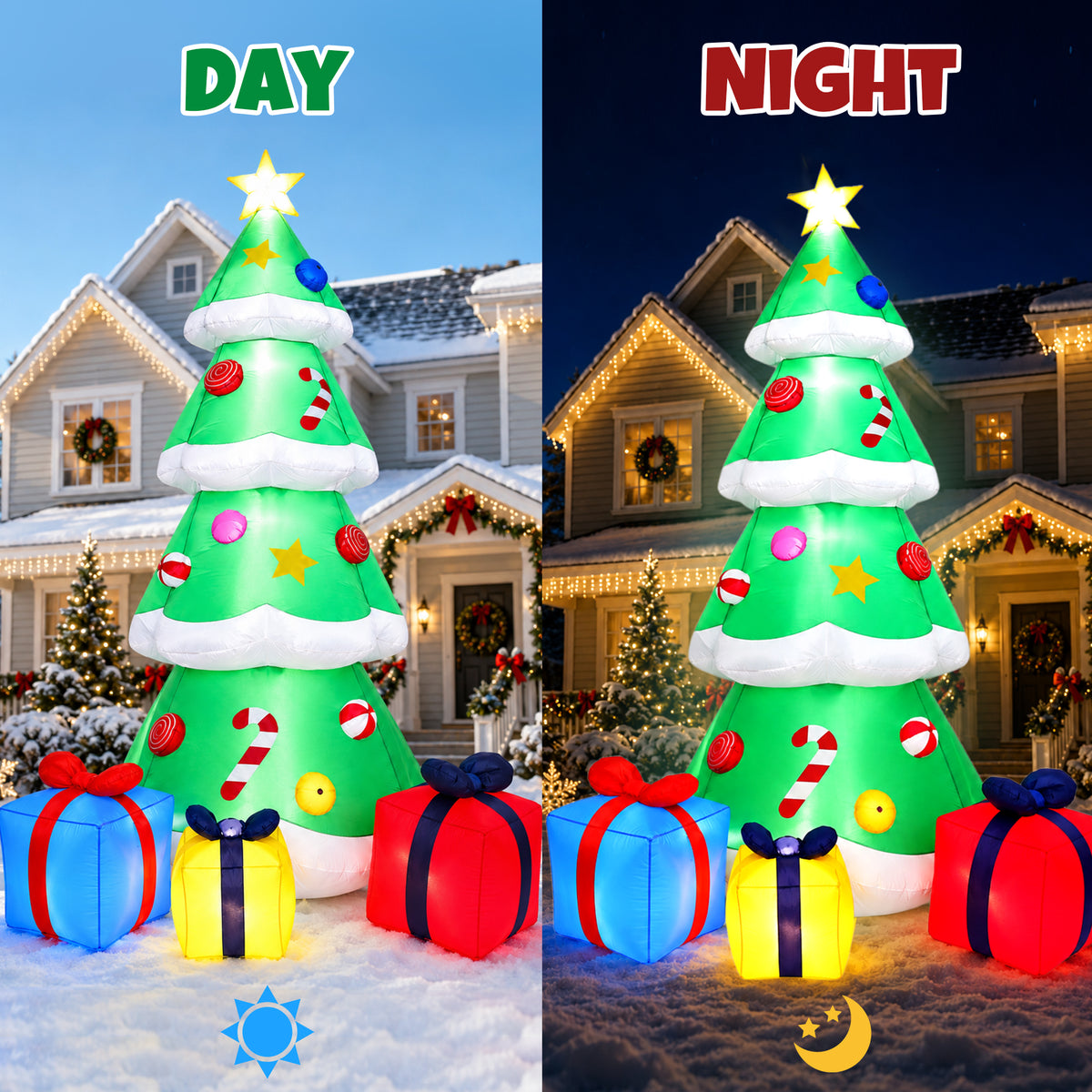 Goosiay 10FT Christmas Inflatables Tree with Built-In LED Lights and Gift Boxes, Giant Xmas Blow Up Tree Yard Decoration for Outdoor Yard Garden Lawn Decor,Green