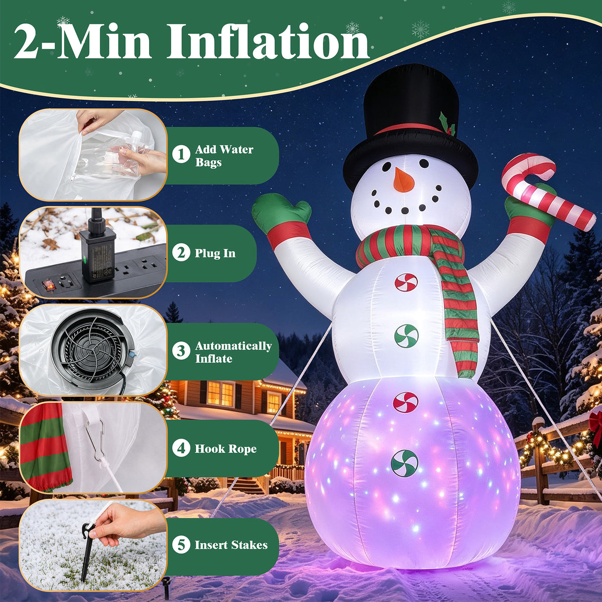 12FT Christmas Inflatable Outdoor Yard Decoration Snowman, Built-in Colorful LED Light for Lawn Yard Garden Decoration Giant Blow up Indoor Outdoor Xmas Party Decor