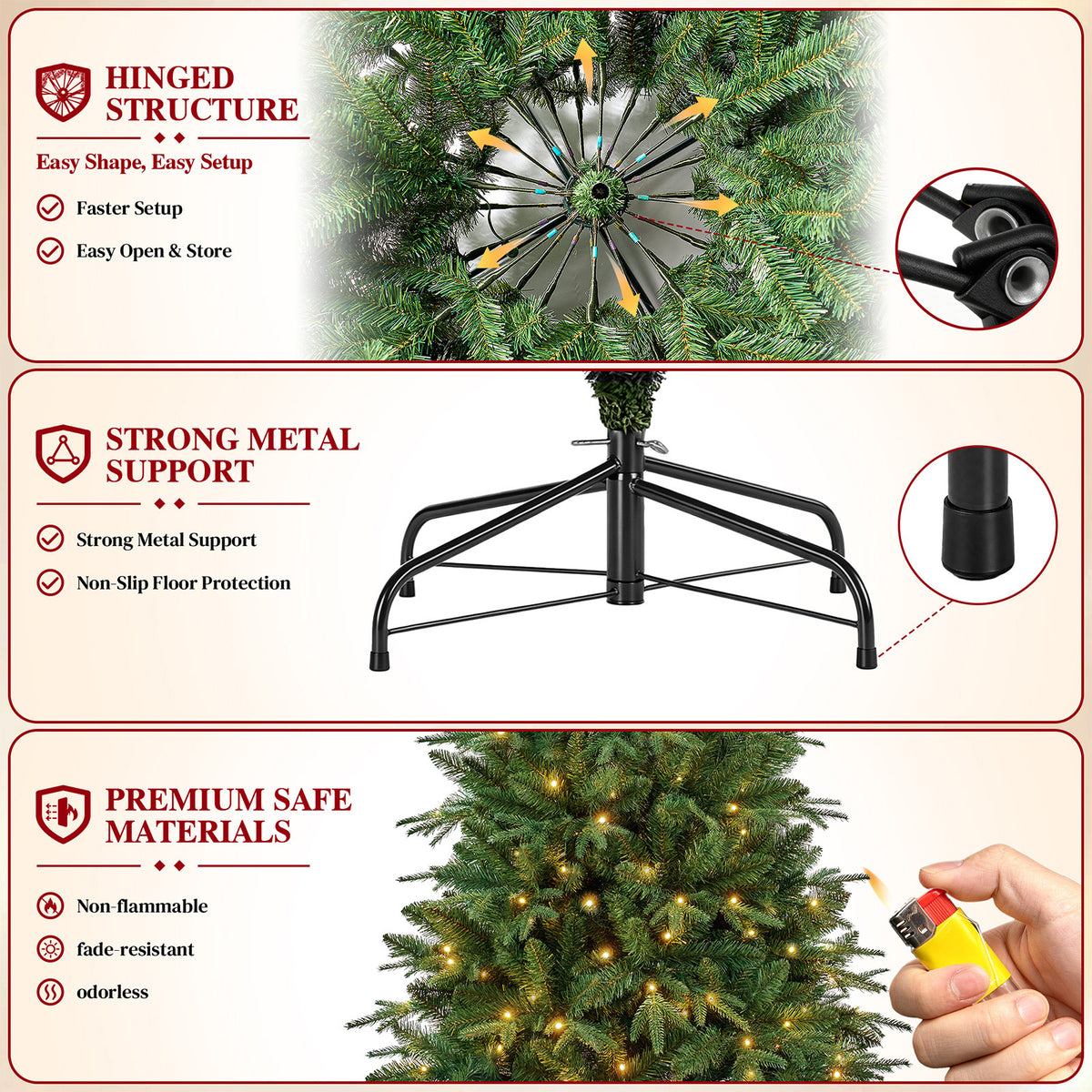 9ft Pre-Lit Artificial Christmas Tree, Aspen Fir Style with 2800 PE & PVC Mixed Branch Tips, Tall Realistic Evergreen Tree with 400 Warm White & Multicolor LED Lights, 10 Lighting Modes
