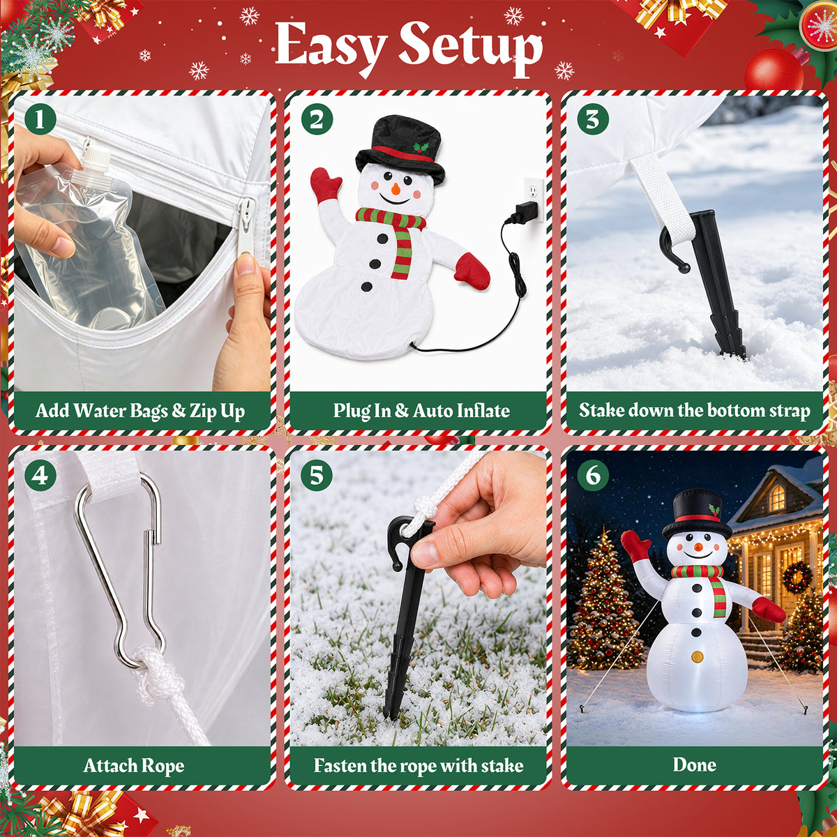 8 ft Christmas Snowman Inflatable with LED Lights, Blow up Outdoor Yard Lawn Decoration for Holiday Decor