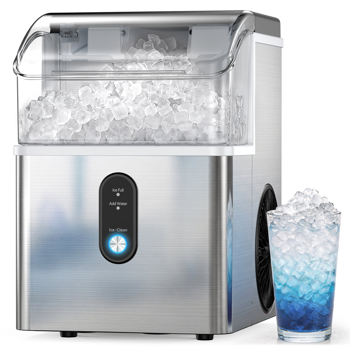 Goosiay Nugget Countertop Ice Maker, 33 lbs Daily Crushed Pellet Pebble Ice Maker Machine Portable Countertop, Stainless Steel, Silver