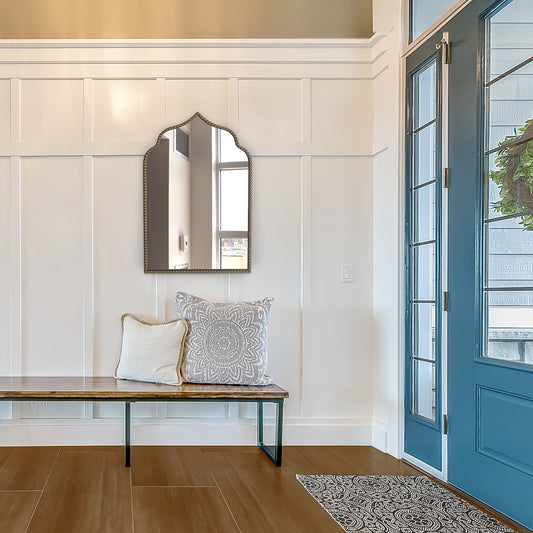 Arched Mirror for Wall, 30"x20" Vintage Bathroom Mirror with Beading Frame, Wall-Mounted Mirror for Living Room, Bedroom, Entryway, Decorative Antique Bronze Mirror