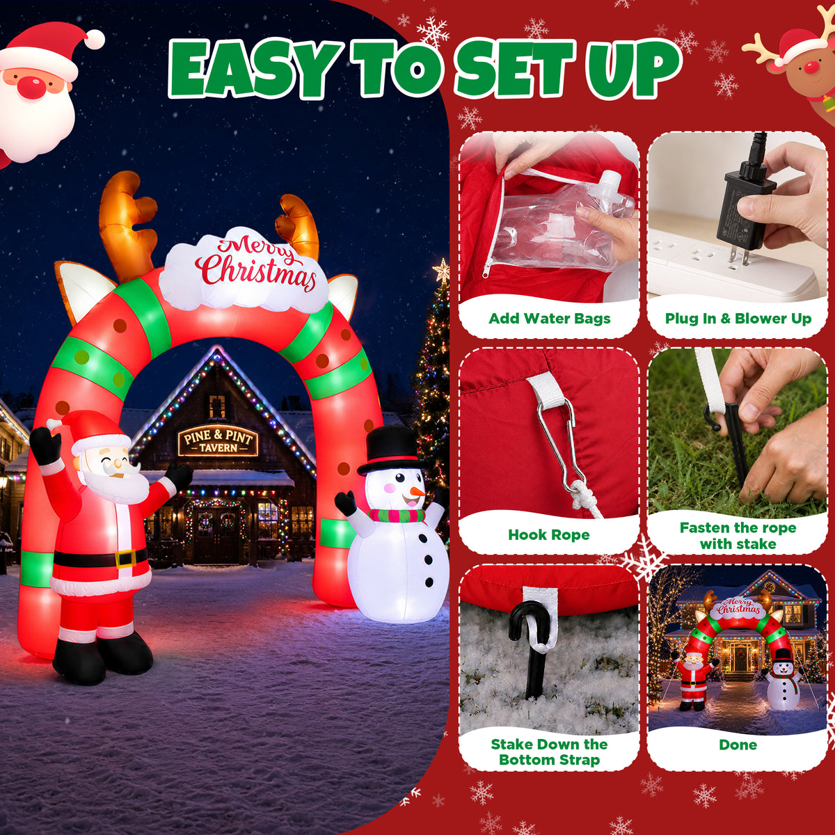 Goosiay 12ft Long Christmas Inflatable Archway with Santa & Snowman, Xmas Blow Up with Lights for Outdoor Yard Decor,Garden, Lawn,Indoor Decor