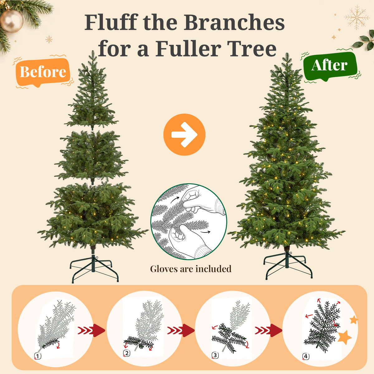 6FT Pre-Lit Artificial Christmas Tree with 250 LED Lights and 1495 PE%PVC Tips, 10-Function Multicolor Lights