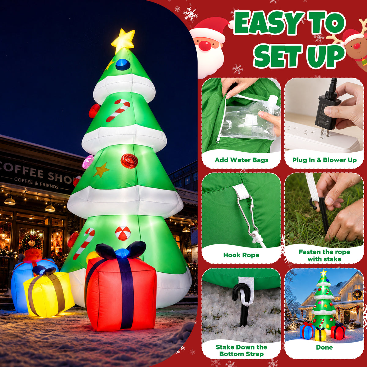 Goosiay 10FT Christmas Inflatables Tree with Built-In LED Lights and Gift Boxes, Giant Xmas Blow Up Tree Yard Decoration for Outdoor Yard Garden Lawn Decor,Green