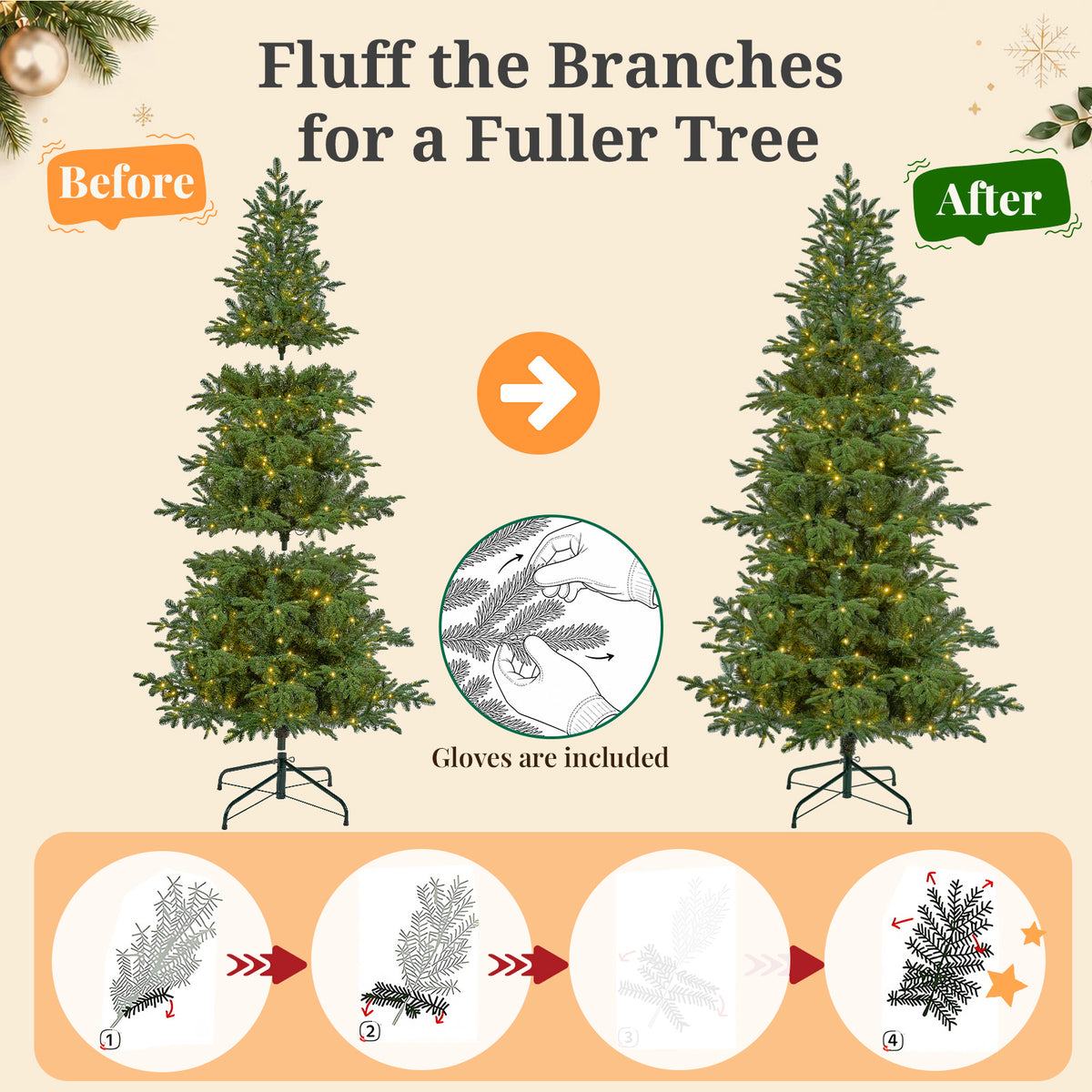 7ft Pre-Lit Christmas Tree with 2264 Branch Tips, 350 Multicolor LED Lights, Slim Artificial Christmas Tree for Living Room
