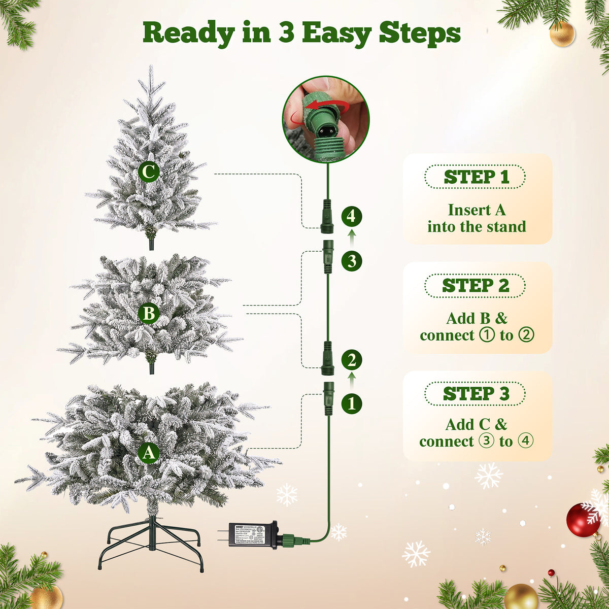 6 ft Pre-Lit Snow Flocked Slim Aspen Fir Artificial Christmas Tree, 900 PE & PVC Tips, 250 Warm White & Multicolor LED Lights