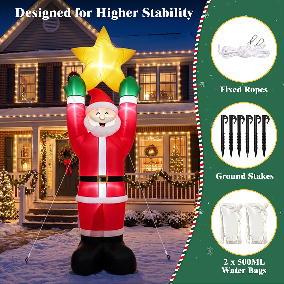 10FT Christmas Inflatable Decoration Santa Claus, Built-in LED light up for Lawn Yard Garden Indoor Outdoor Decoration Xmas Party Decor