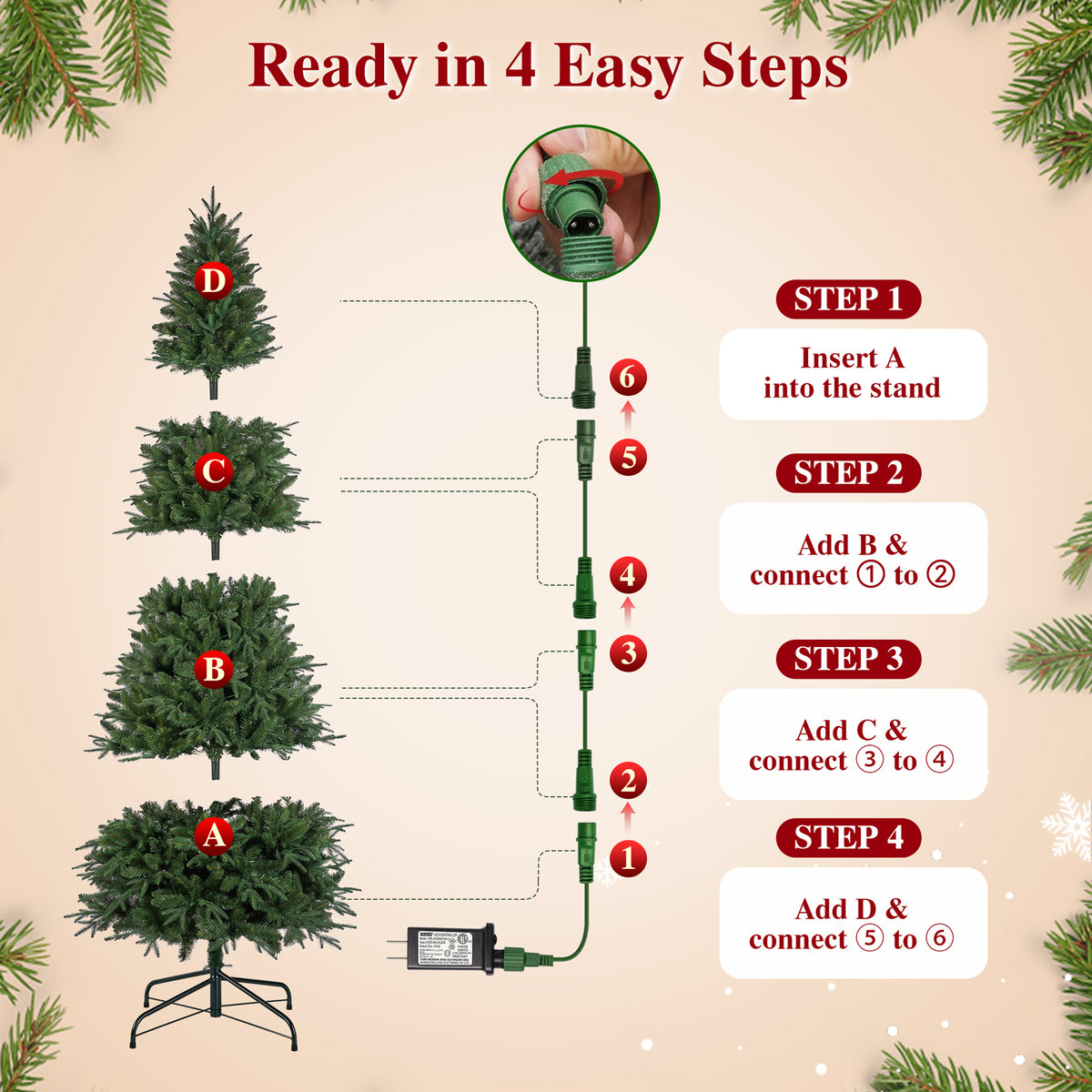 9ft Pre-Lit Artificial Christmas Tree, Aspen Fir Style with 2800 PE & PVC Mixed Branch Tips, Tall Realistic Evergreen Tree with 400 Warm White & Multicolor LED Lights, 10 Lighting Modes