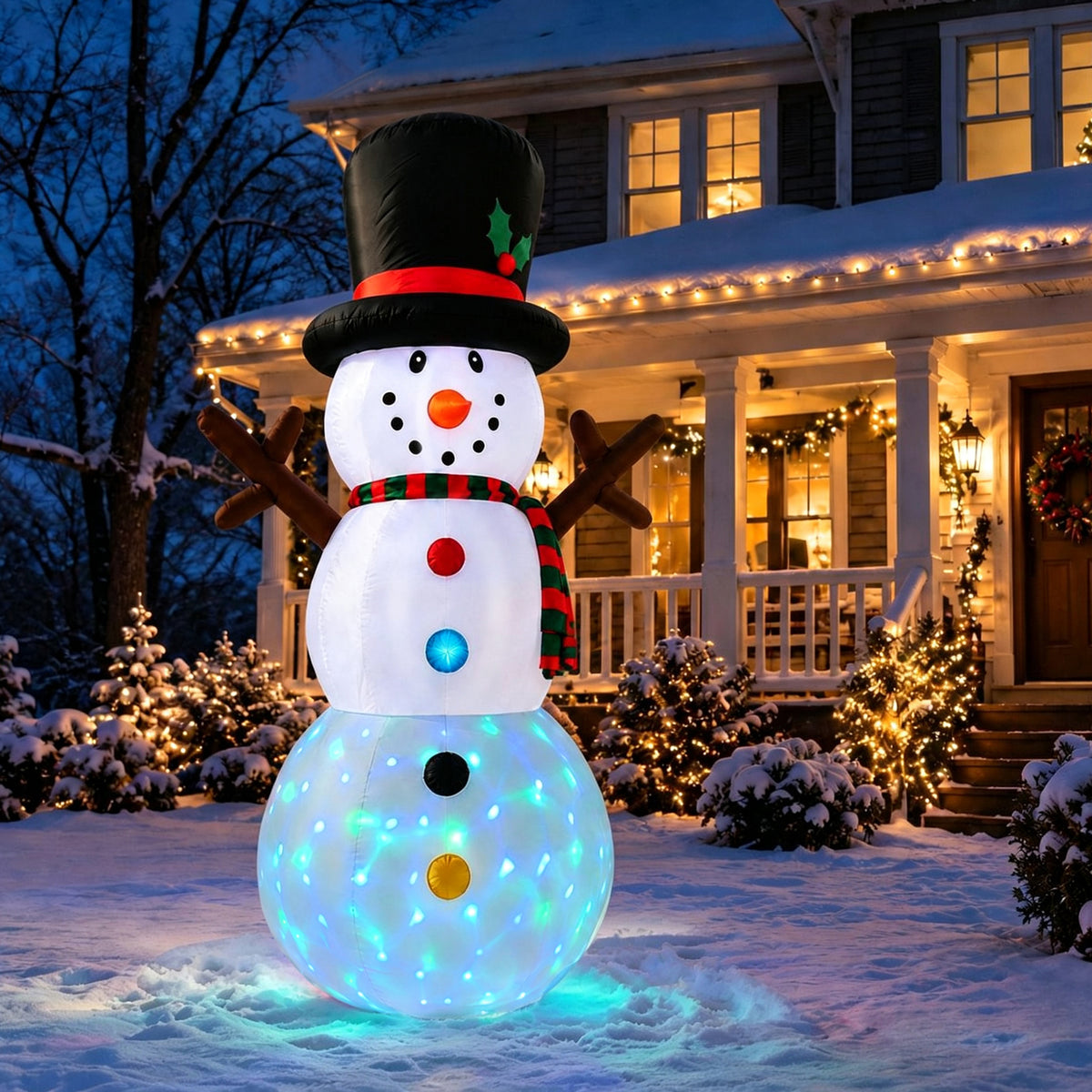 8FT Christmas Inflatable Snowman, Built-in Rotating Color LED light up for Lawn Yard Garden Decoration Indoor Outdoor Xmas Party Decor