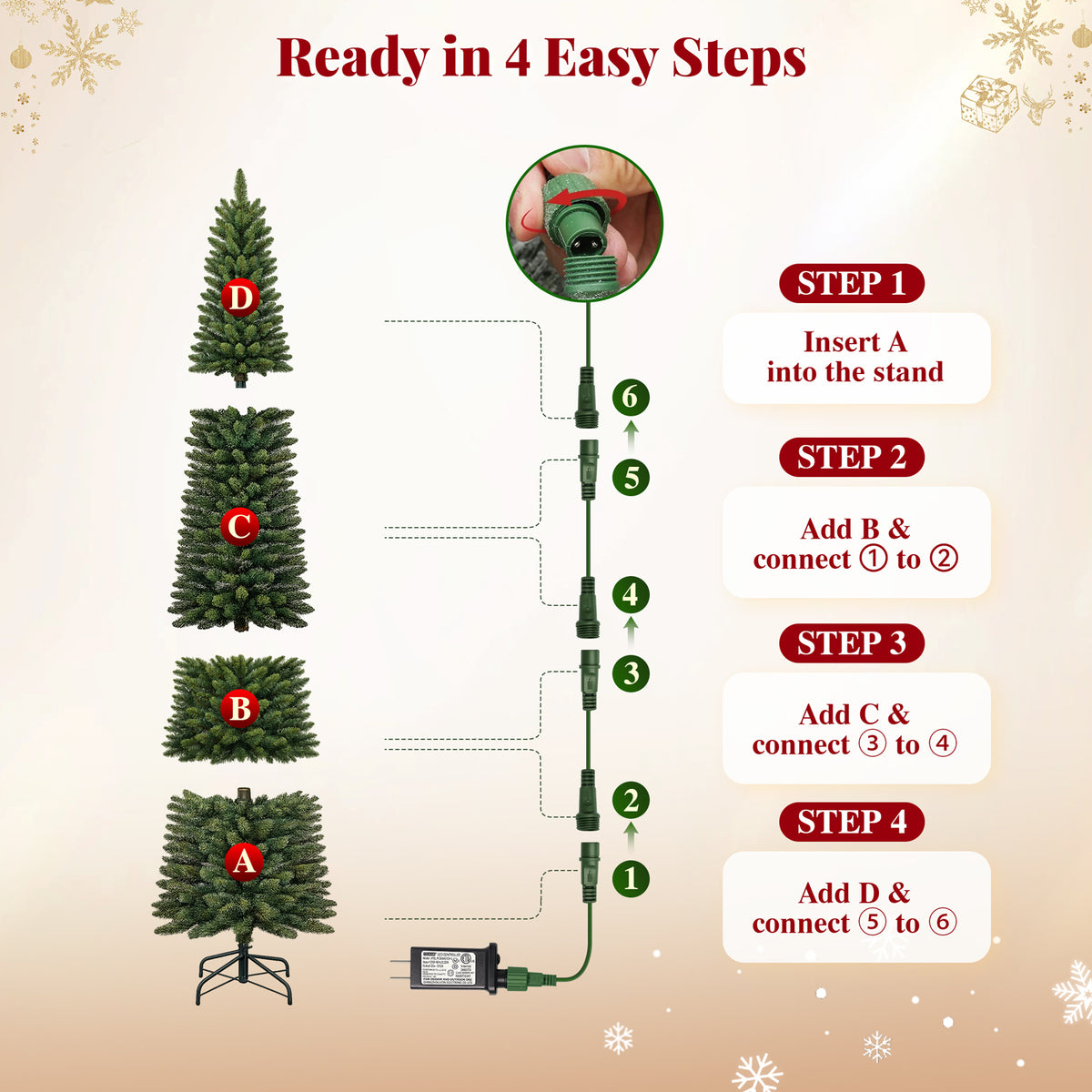 9ft Pre-litPencil Christmas Tree, Prelit Artificial Christmas Tree with 800 Tips, 380 Warm White & Multicolor Lights, 10 Modes, Green Xmas Tree with Stand