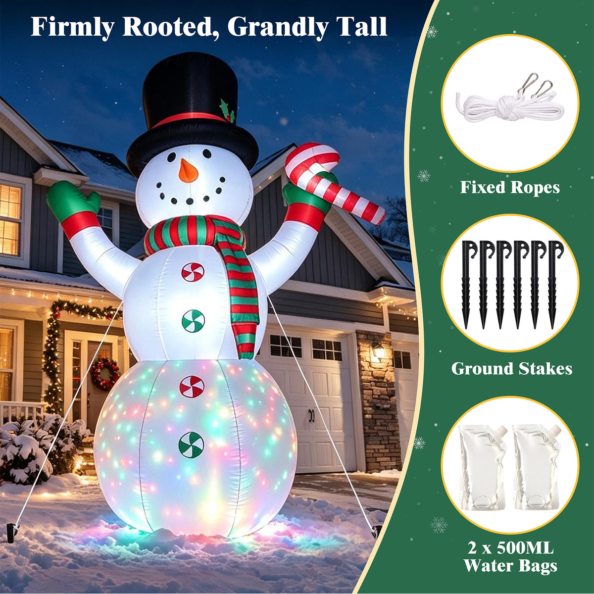 12FT Christmas Inflatable Outdoor Yard Decoration Snowman, Built-in Colorful LED Light for Lawn Yard Garden Decoration Giant Blow up Indoor Outdoor Xmas Party Decor