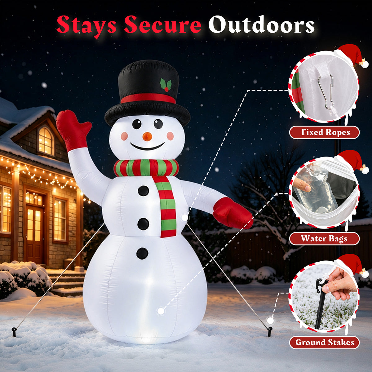 8 ft Christmas Snowman Inflatable with LED Lights, Blow up Outdoor Yard Lawn Decoration for Holiday Decor