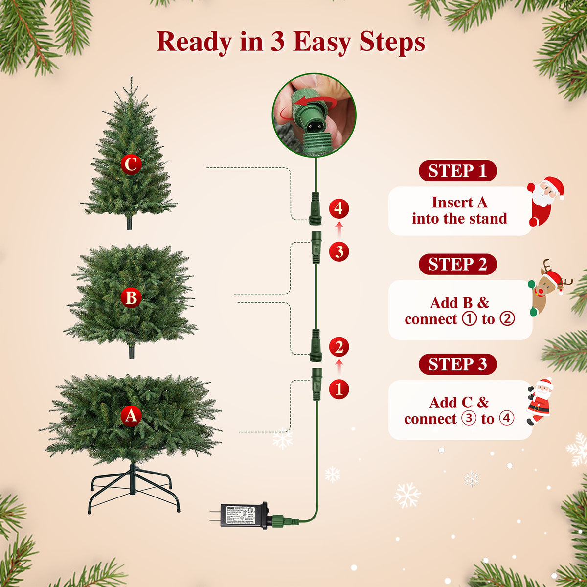 Goosiay 6FT Artificial Xmas Tree, Hinged Christmas Tree with 1300 PE PVC Branch Tips & Folding Metal Stand, Festive Decoration Tree for Home, Office & Carnival, Green